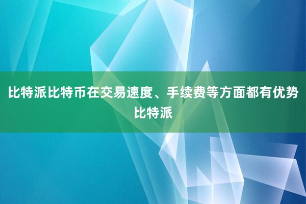 比特派比特币在交易速度、手续费等方面都有优势比特派